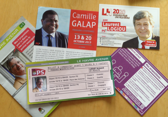 Le matériel de campagne des trois prétendants à la primaire havraise © S.A Le matériel de campagne des trois prétendants à la primaire havraise © S.A
